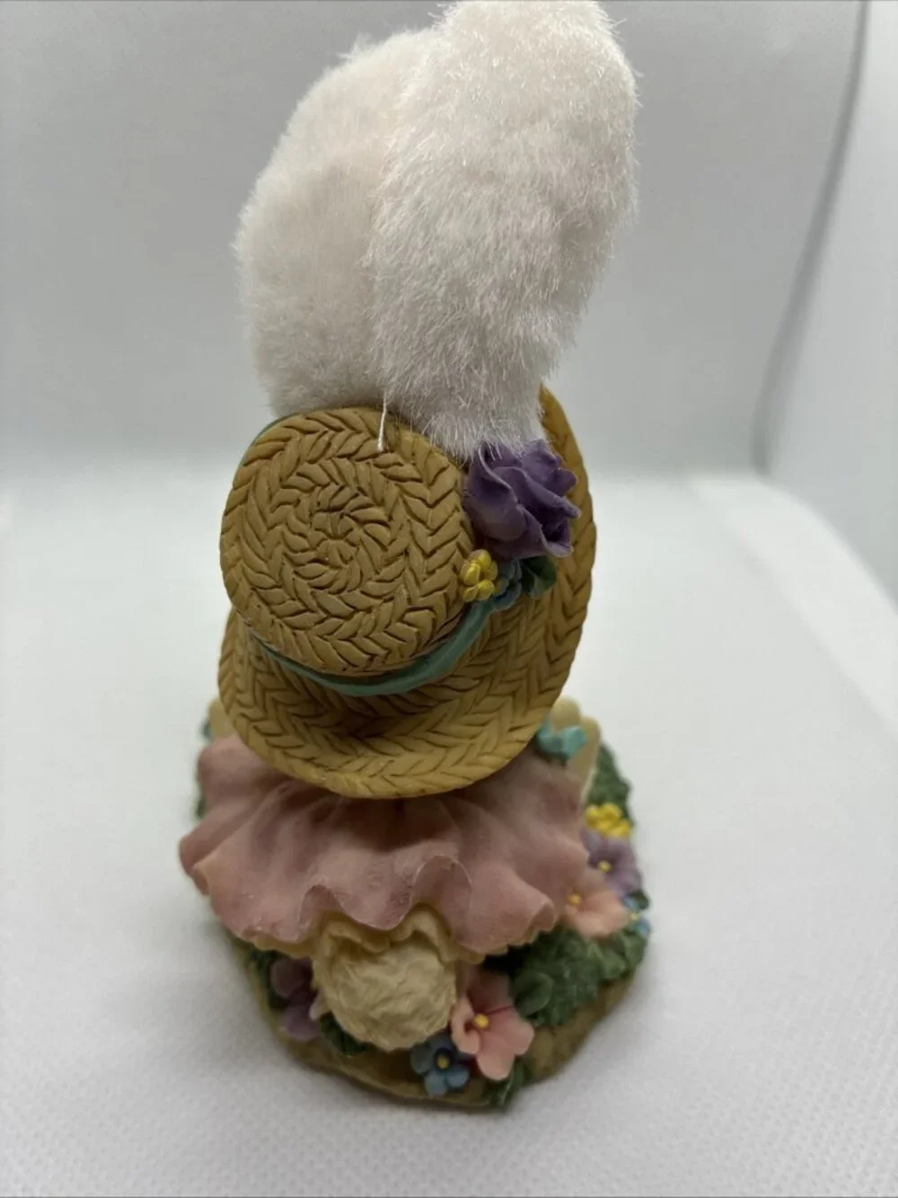 Vintage Easter Bunny Tea Party Figurine Chick Picnic Resin Decor Fuzzy Ears